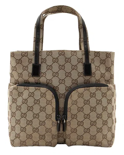Gucci Vintage Gg Canvas Double Pocket Tote (authentic Pre-loved) In Brown