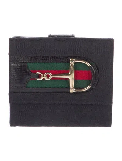 Pre-owned Gucci Vintage Gg Canvas Hasler Web Flap Compact Wallet Gg Canvas French Purse In Black