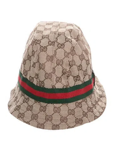 Pre-owned Gucci Vintage Gg Canvas Web Bucket Hat In Neutral