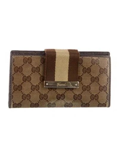 Pre-owned Gucci Vintage Gg Crystal Wallet In Brown