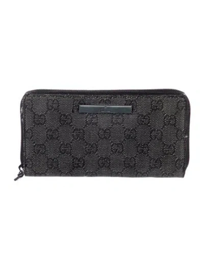 Pre-owned Gucci Vintage Gg Denim Continental Wallet In Black