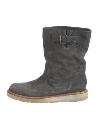 Pre-owned Gucci Vintage Gg Signature Moto Boots In Grey