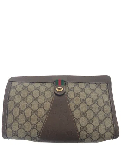 Pre-owned Gucci Vintage Gg Supreme Canvas Leather Clutch (authentic Pre-loved)
