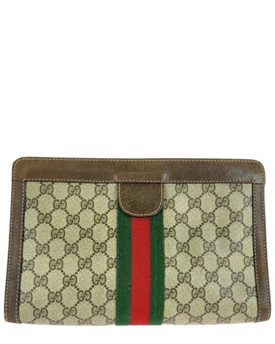 Gucci Vintage Gg Supreme Canvas Leather Clutch (authentic Pre-loved) In Brown