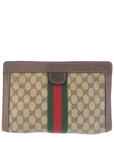 Gucci Vintage Gg Supreme Clutch (authentic Pre-loved) In Brown