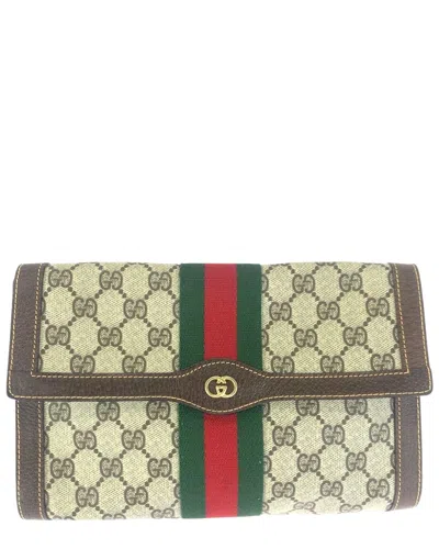 Gucci Vintage Gg Supreme Clutch (authentic Pre-loved) In Brown