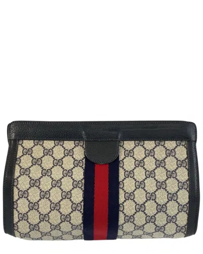 Gucci Vintage Gg Supreme Clutch (authentic Pre-loved) In Gray