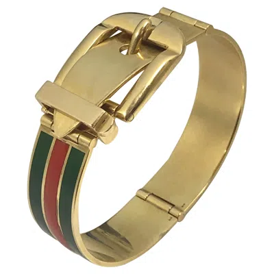 Pre-owned Gucci Vintage Gold And Enamel Classic Buckle Bracelet In Multi