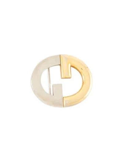 Pre-owned Gucci Vintage Gold Plated & Silver Tone G Logo Belt Buckle In Gold/silver