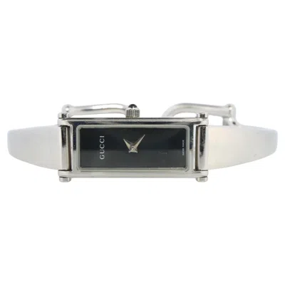 Pre-owned Gucci Vintage  1500l Quartz Wrist Watch.  Silver Black Dial Bangle Watch