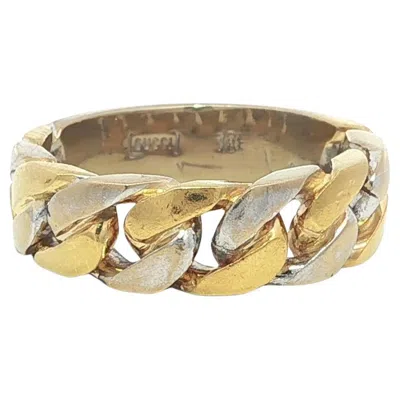 Pre-owned Gucci Vintage  18k Yellow & White Gold Curb Link Band Ring W/ Original Box