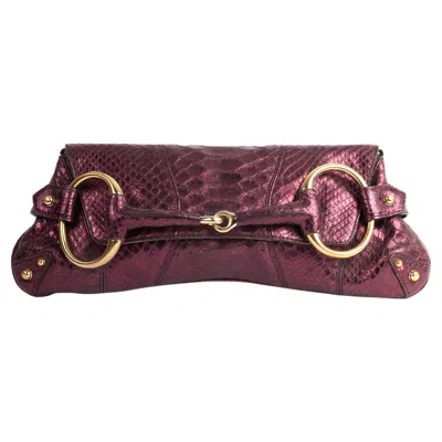 Pre-owned Gucci Vintage  1995 Metallic Purple Python Clutch
