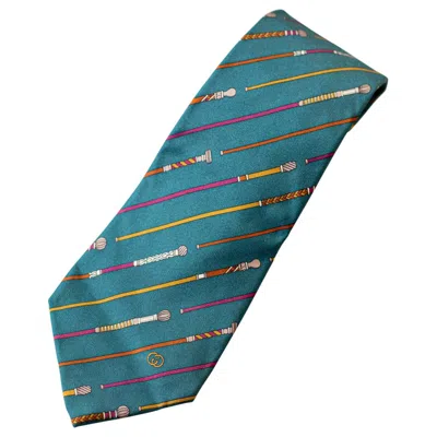 Pre-owned Gucci Vintage  All-silk Tie With Canes In Blue
