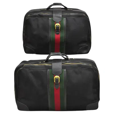 Pre-owned Gucci Vintage  Black Canvas & Leather Suitcase Luggage His And Hers Set -2 Pc (b)