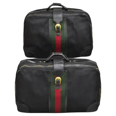 Pre-owned Gucci Vintage  Black Canvas And Leather Suitcase Luggage His And Hers Set - 2 Pcs