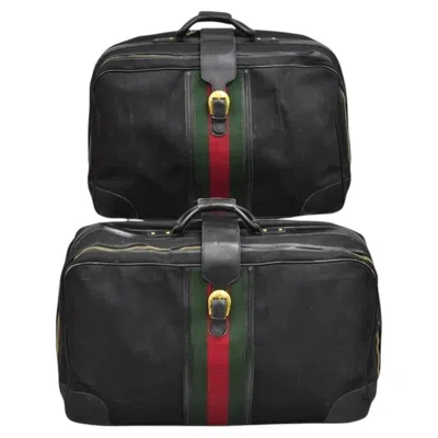 Pre-owned Gucci Vintage  Black Canvas And Leather Suitcase Luggage His And Hers Set - 2 Pcs
