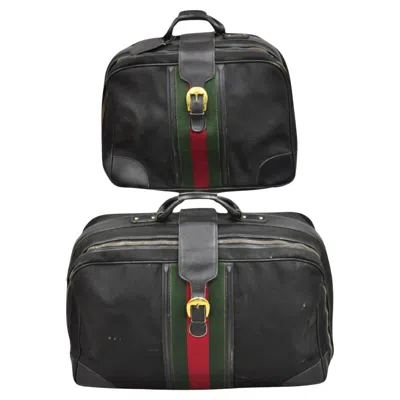 Pre-owned Gucci Vintage  Black Canvas & Leather Suitcase Luggage Travel Bag Set - 2 Pcs