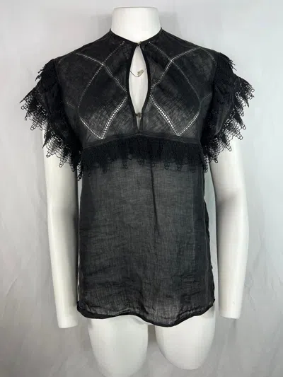 Pre-owned Gucci Vintage  Black Linen Top Blouse, Size 42