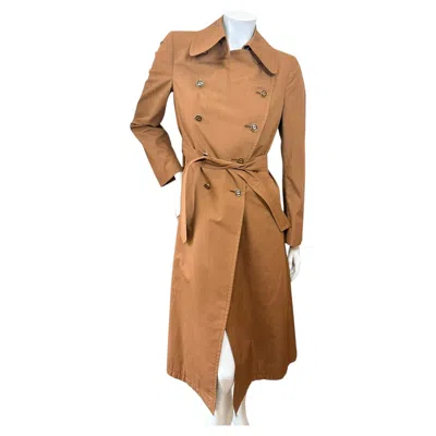 Pre-owned Gucci Vintage  Camel Belted Trench Coat With Silk Equestrian Lining In Brown