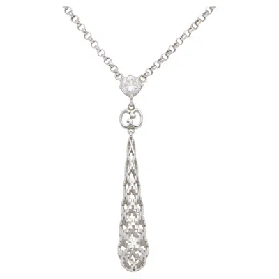 Pre-owned Gucci Vintage  Diamantissima Diamond Drop Pendant Necklace In White Gold