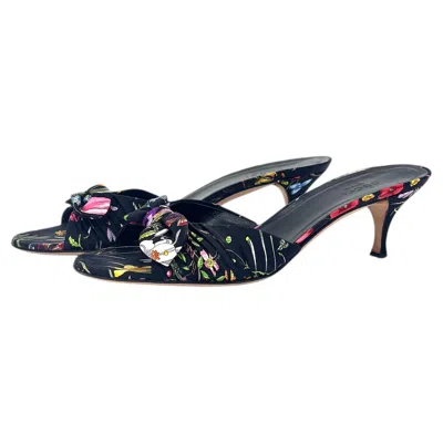 Pre-owned Gucci Vintage  Flora Bow Slip On Kitten Heel Slip On Mules Sandals 7.5 In Black