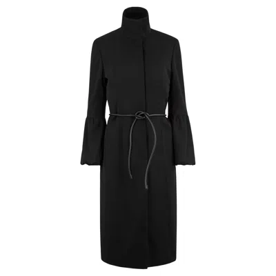 Pre-owned Gucci Vintage  F/w 1999 Black Wool Leather Belted Coat