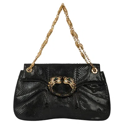 Pre-owned Gucci Vintage  F/w 2004 Black Iridescent Python Clutch