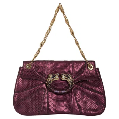 Pre-owned Gucci Vintage  F/w 2004 Purple Iridescent Python Clutch