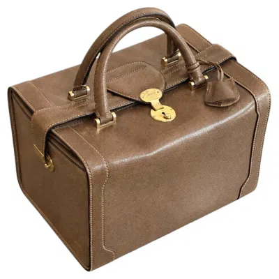 Pre-owned Gucci Vintage  Grained Leather Train Case With Brass Lock, 1970s In Brown