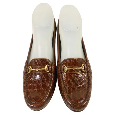 Pre-owned Gucci Vintage  Horsebit Alligator Loafers Size 38.5 In Brown