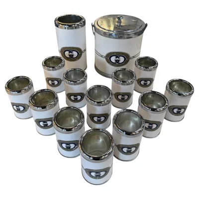 Pre-owned Gucci Vintage  Ice Bucket And Glass Set With Logo, Italy 1970 In Gray