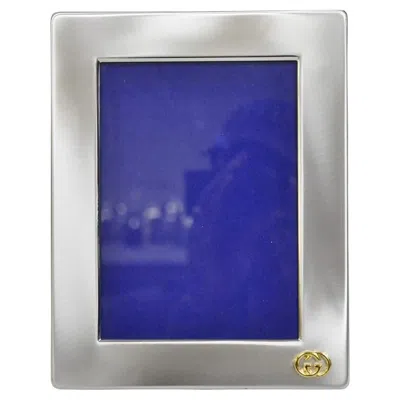 Pre-owned Gucci Vintage  Italy Brushed Silver Gold Double G Monogram Photo Picture Frame In Purple