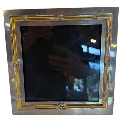 Pre-owned Gucci Vintage  Silver And Gilt Metal Picture Frame With Interlocking Gg In Black