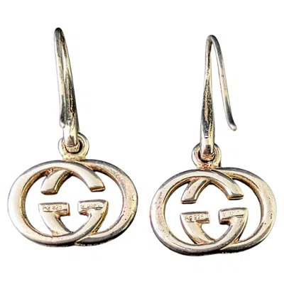 Pre-owned Gucci Vintage  Sterling Silver Dangle Earrings, Interlocking G In Multiple