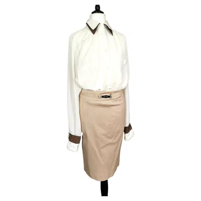 Pre-owned Gucci Vintage  Tom Ford Bamboo Trim Pencil Skirt In Sand