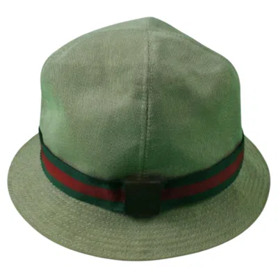Pre-owned Gucci Vintage  Web Stripe Bucket Hat In Beige Canvas With Cashmere & Wool Lining In Brown