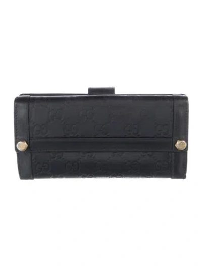 Pre-owned Gucci Vintage Ssima Long Continental Wallet In Black