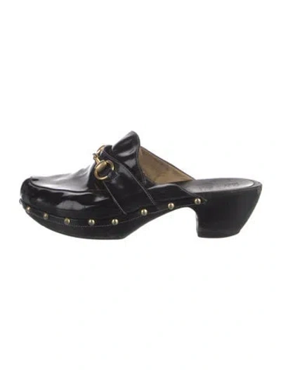 Pre-owned Gucci Vintage Horsebit Accent Mules In Black