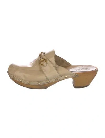 Pre-owned Gucci Vintage Horsebit Accent Mules In Neutral