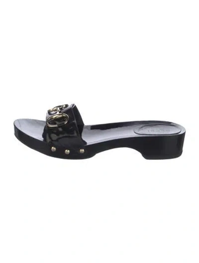 Pre-owned Gucci Vintage Horsebit Accent Slides In Black
