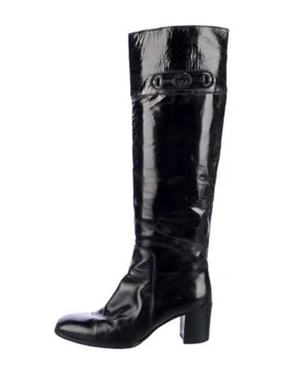 Pre-owned Gucci Vintage Hysteria Accent Riding Boots In Blue