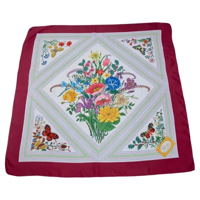Pre-owned Gucci Vintage Iconic  Flora Scarf Featuring Vibrant Flowers And Butterflies In Gray