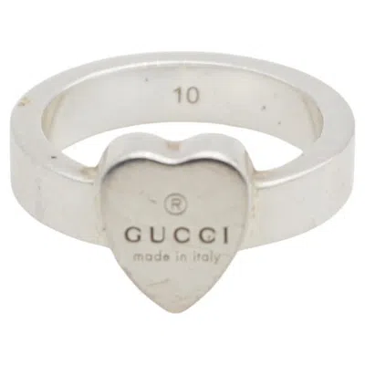 Pre-owned Gucci Vintage Iconic Logo Heart Love Sterling Silver Trademark Charm 5 Ring In Multi