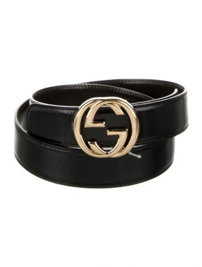 Pre-owned Gucci Vintage Interlocking G Logo Belt In Black