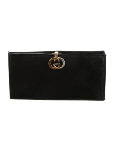 Pre-owned Gucci Vintage Interlocking G Logo Continental Wallet In Black