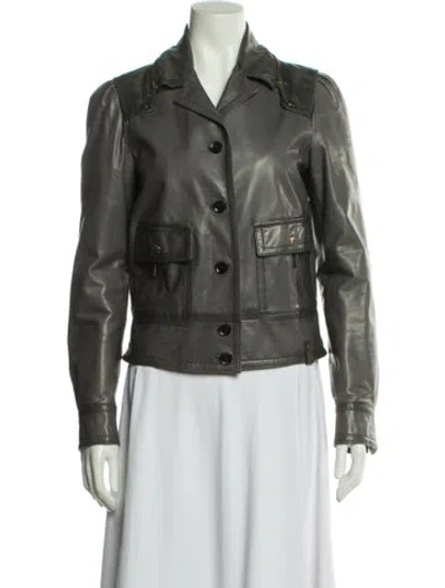 Pre-owned Gucci Vintage Lambskin Biker Jacket In Gray