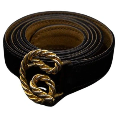 Pre-owned Gucci Vintage Leather Belt, With Gold Metal Buckle In Black