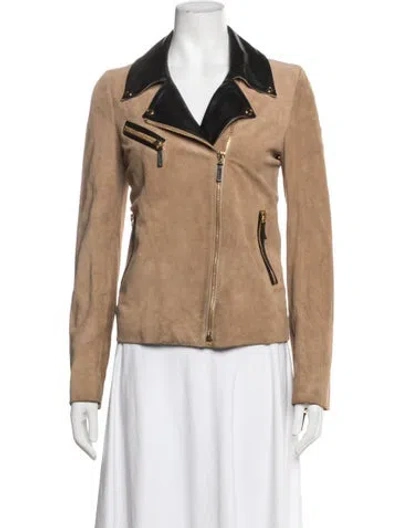Pre-owned Gucci Vintage Leather Biker Jacket In Brown