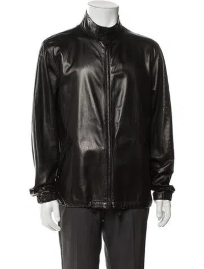 Pre-owned Gucci Vintage Leather Bomber Jacket In Black