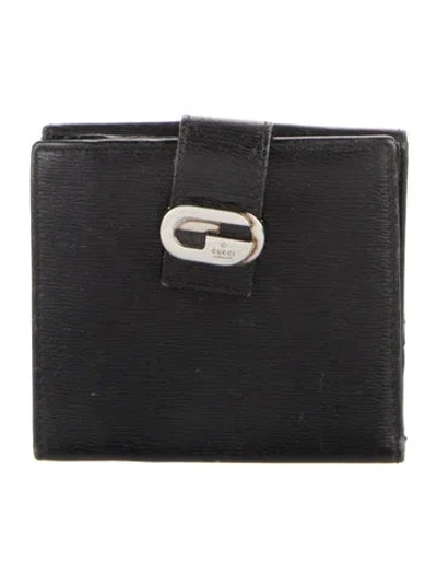 Pre-owned Gucci Vintage Leather Compact Wallet In Black